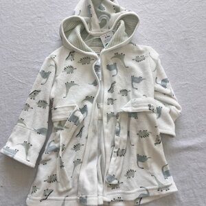 Carter's White Hooded Toddler Bathrobe with Gray Dino Print